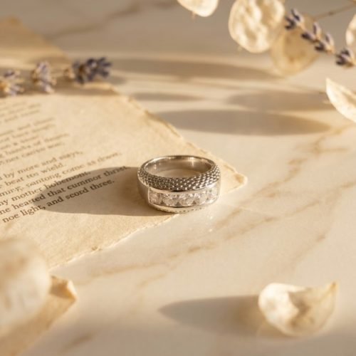 Silver Textured Diamond Band Ring